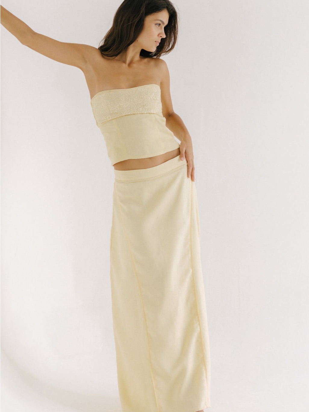 Eisha Resort Maxi Skirt Butter Yellow Linen Nwot — image 4 of 8
